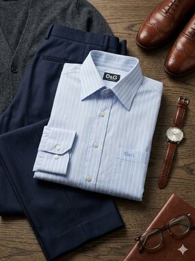 D&G Light Blue and White Pinstripe Dress Shirt